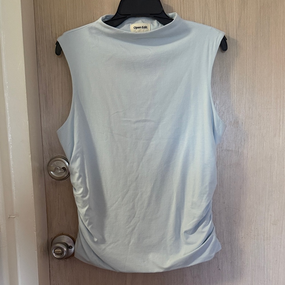 Women's Light Blue mock neck Sleeveless Top